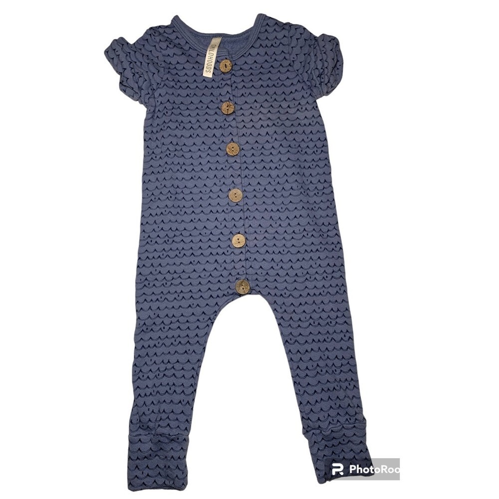 Childhoods Clothing Rolled Sleeve long romper blue wave size 12-18m